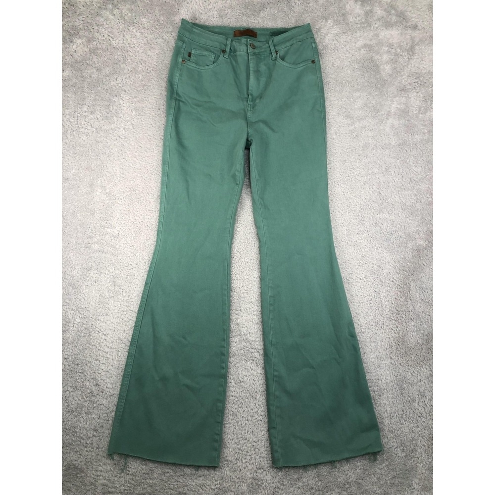 Judy Blue Jeans Womens 9 (29x32.5) Green Flare Garment Dyed High Rise